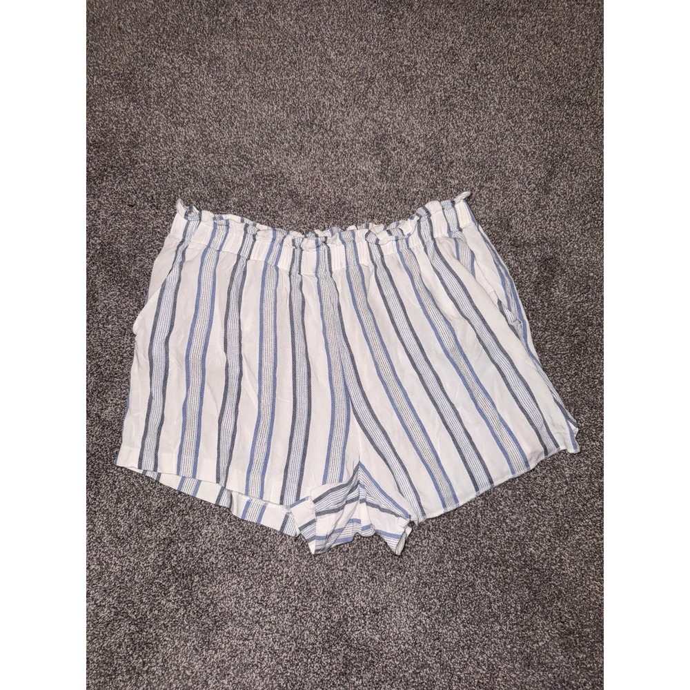 H&M Women's White & Blue Striped Flowy Summer Shorts Size‎ 14